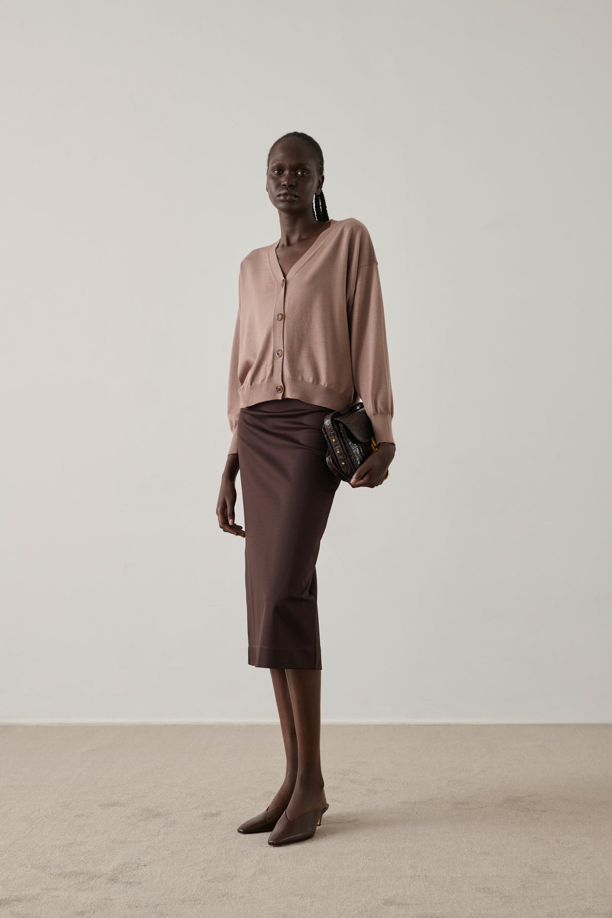 Cardigan Idem - Rose Pâle - Laine mérinos - Femme vue 1